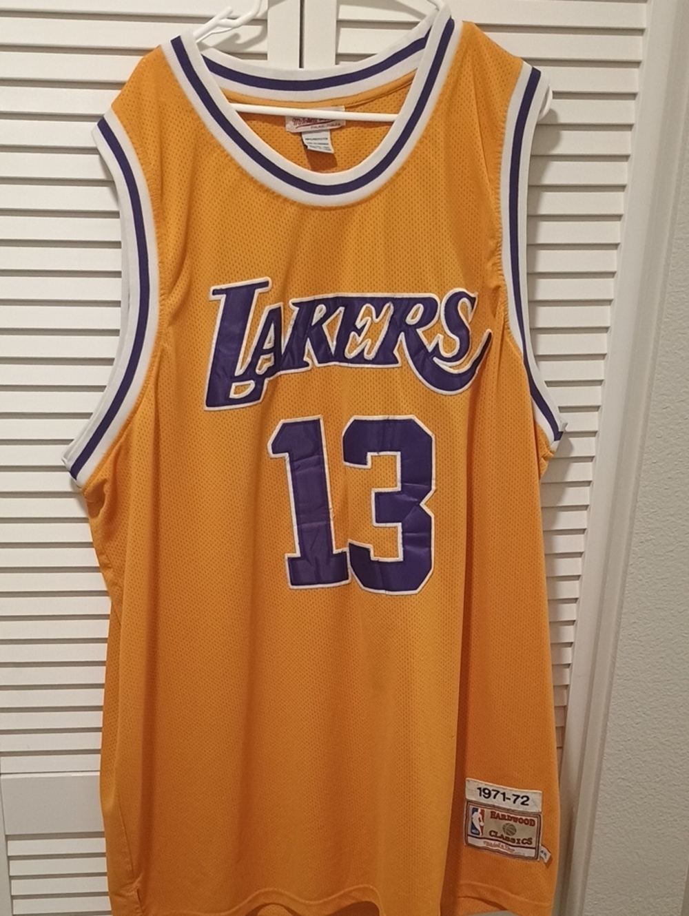 Mitchell & Ness Lakers Gold and Purple Mesh Jersey #13 Wilt Chamberlain